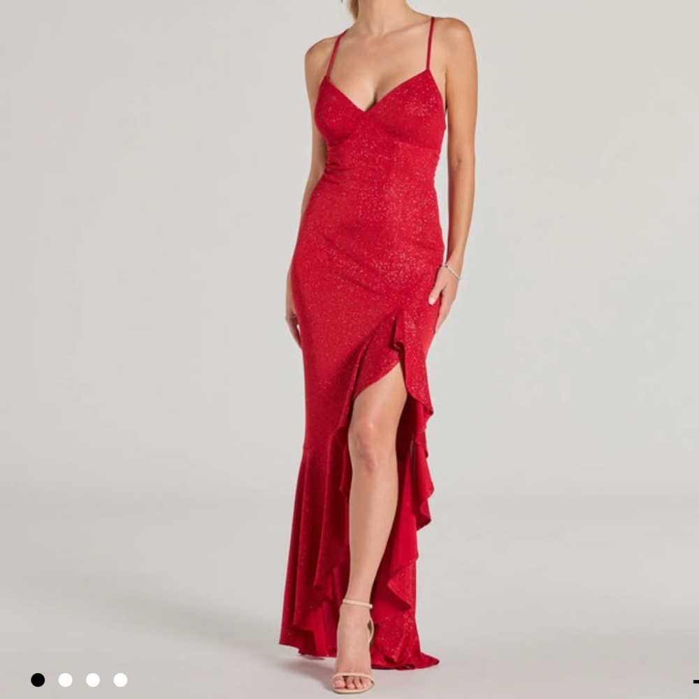 Eva Lace-Up High-Low Ruffle Mermaid Formal Dress